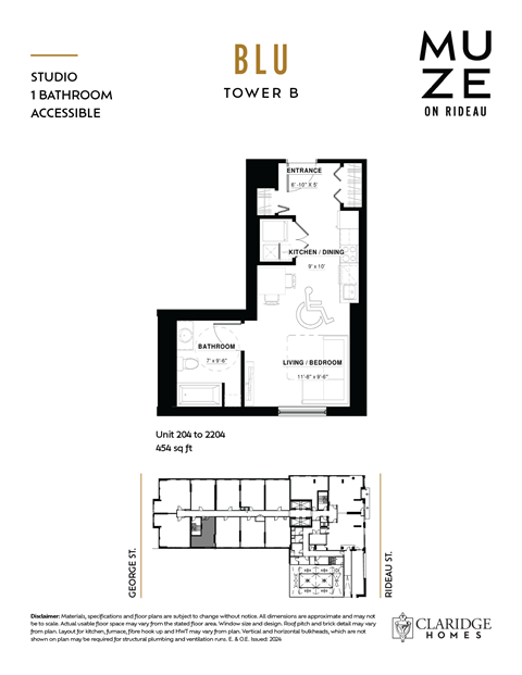 Floor plan for studio, 1 bath, 454 sqft
